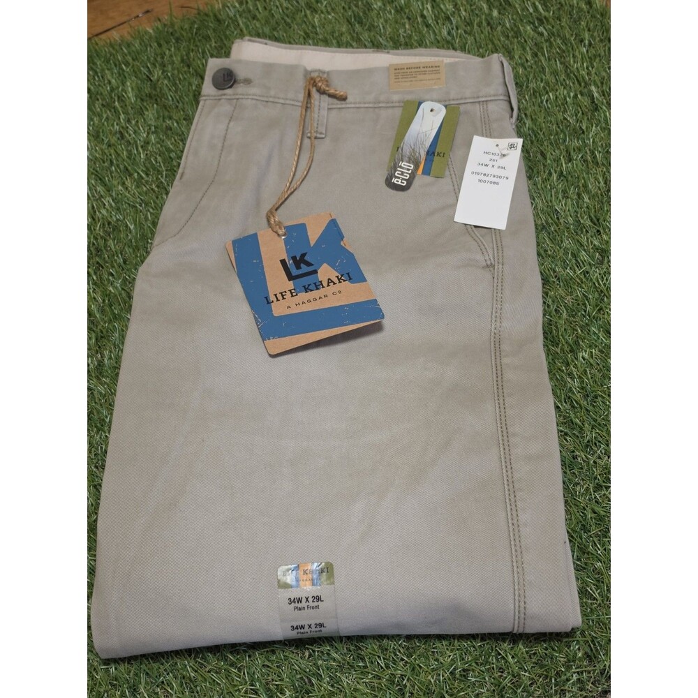 Life Khaki by Haggar Comfort Plain Front Pant 34x29 Beige NWT Paddox Twill